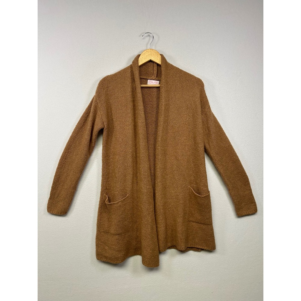 Boho Pink Lily Womens‎ OS Camel Brown Open Front Pocket Knit Cardigan Sweater
